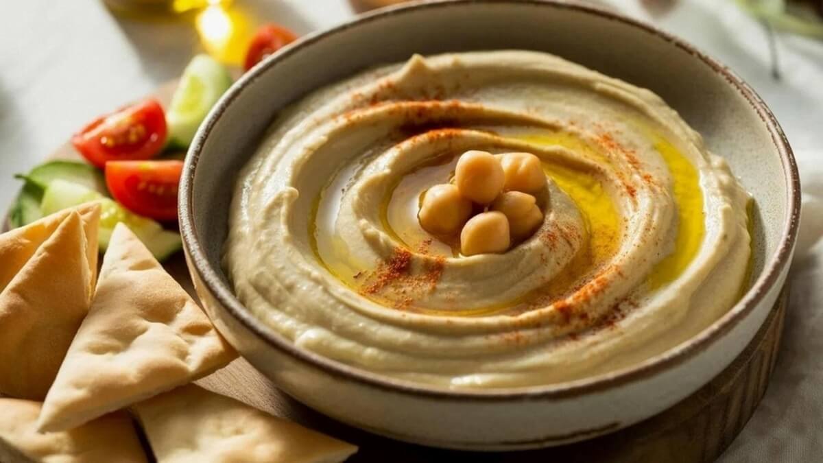 Hummus de garbanzos con aceite de oliva