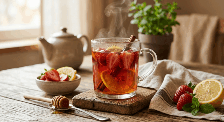 Infusión caliente de fresa con limón y miel