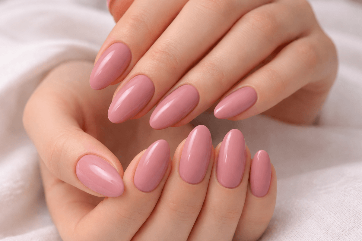 Manicura rosa empolvado