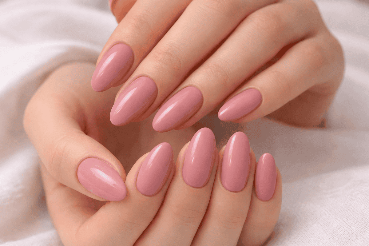 Manicura rosa empolvado