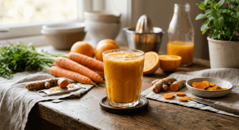 Zumo de naranja y zanahoria con cúrcuma