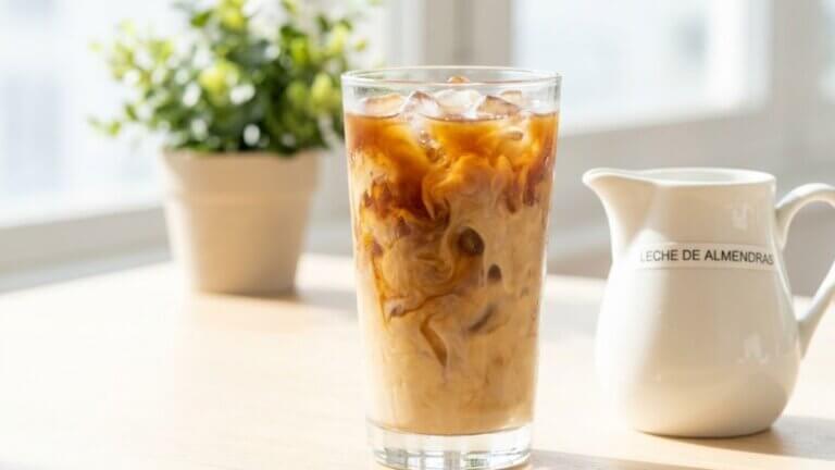 café frío con leche de almendras