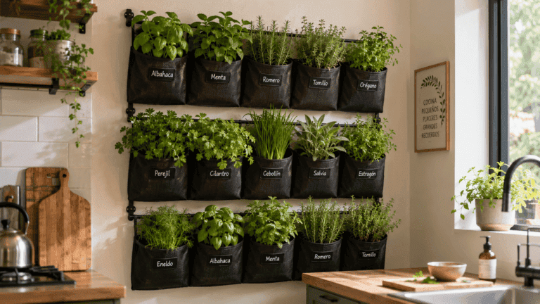 Convierte bolsas recicladas en un mini huerto vertical para tu cocina