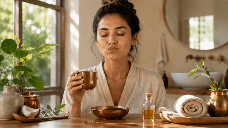 Ritual ayurvédico de 5 minutos para empezar la mañana con calma y una boca más fresca