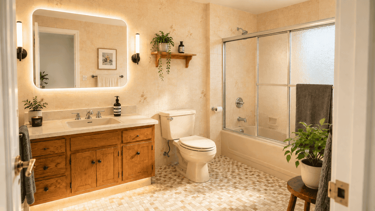 Baño modernizado con iluminación