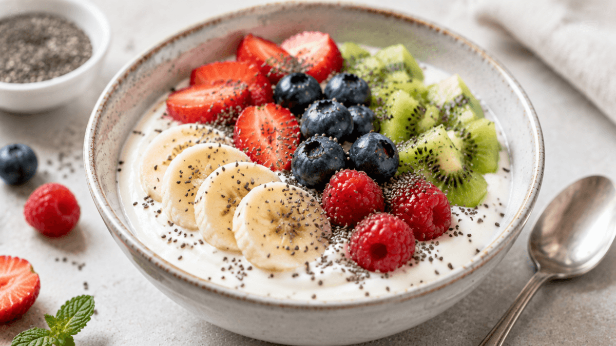 Bol de yogur natural con frutas