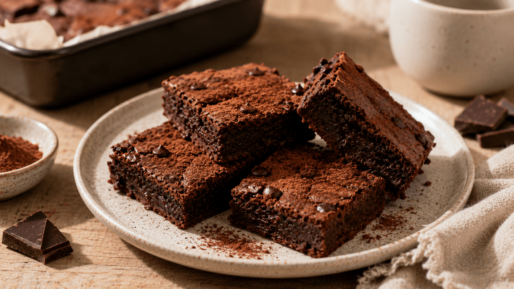 Brownie de chocolate sin harina cortado en porciones, una alternativa sencilla para preparar un dulce rápido en casa.