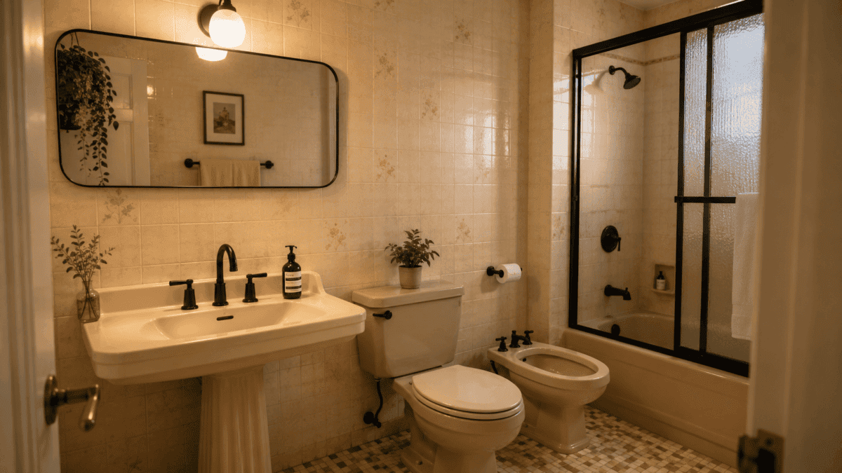 Baño con grifería negra