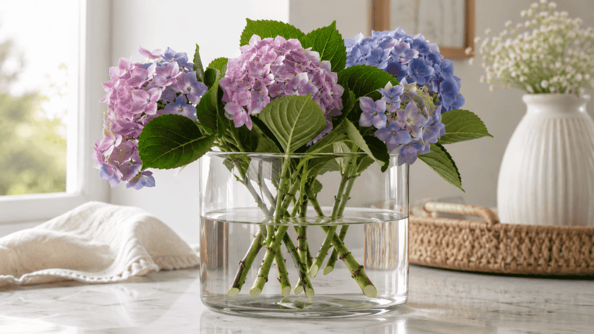 Hortensia en agua