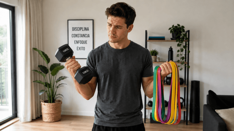 Bandas elásticas o mancuernas ligeras: ¿qué conviene más al entrenar en casa?