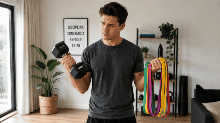 Bandas elásticas o mancuernas ligeras: ¿qué conviene más al entrenar en casa?