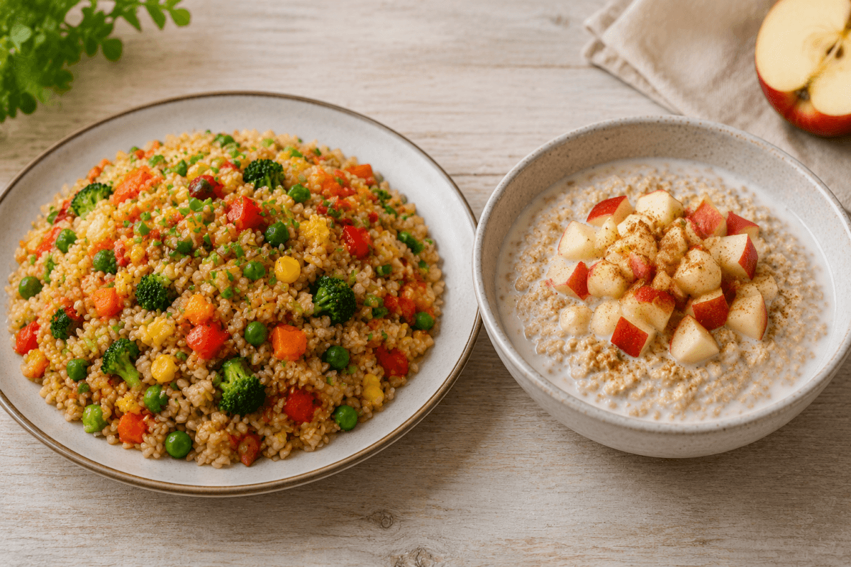 Platos de arroz y avena con leche