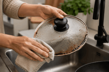 Tapas de sartén con borde grasiento, ¿cómo limpiar el aro y la salida de vapor?