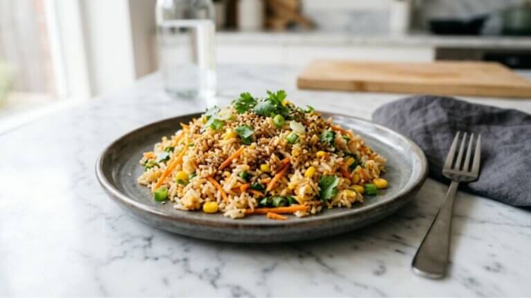 Arroz salteado con maíz