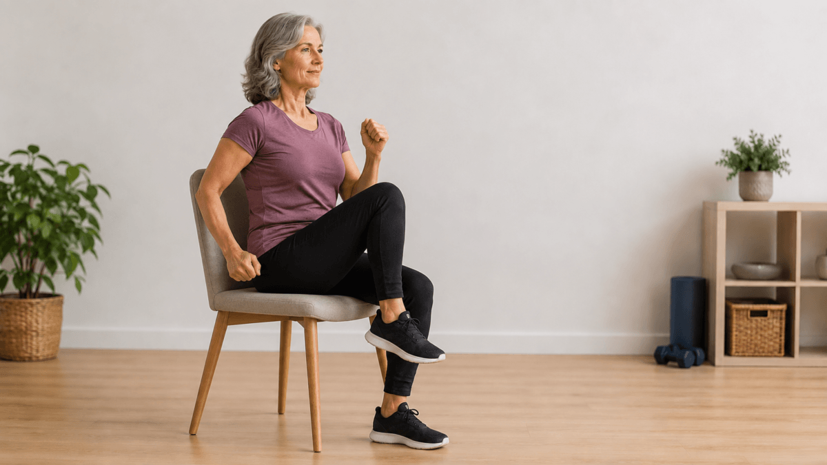 Ejercicio de marcha sentada en silla
