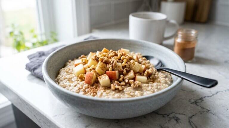 Avena con manzana, canela y nueces