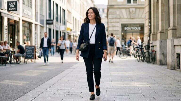 Camiseta básica de algodón y blazer fluido