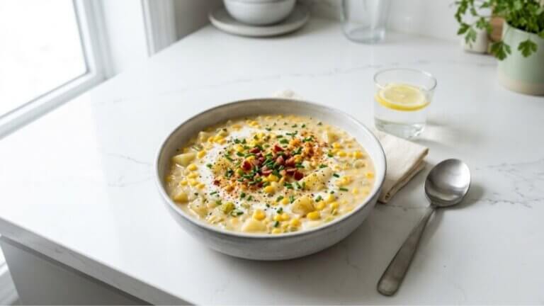 Chowder cremoso de maíz con patata