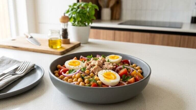 Ensalada de huevo, atún y garbanzos
