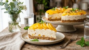 La tarta de melocotón sin horno que combina crema suave y galletas crujientes