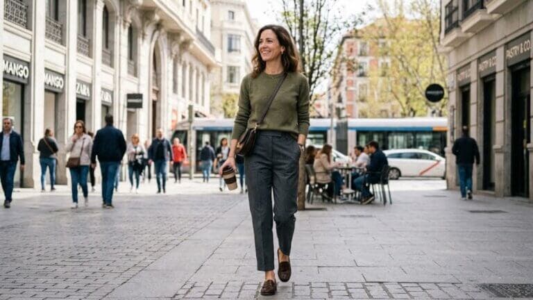 Pantalón de sastrería con suéter ligero