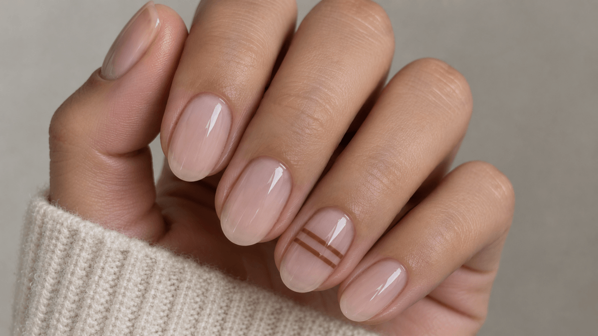 Manicura con doble línea marrón como acento