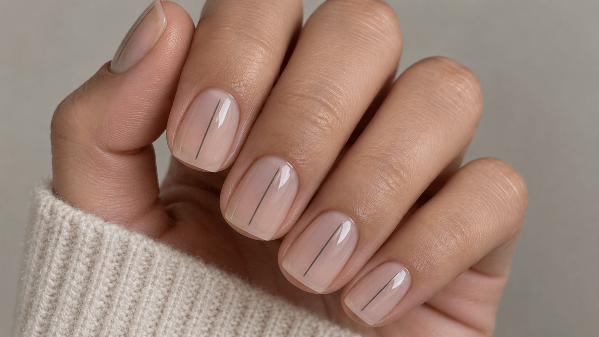 Manicura con línea vertical gris