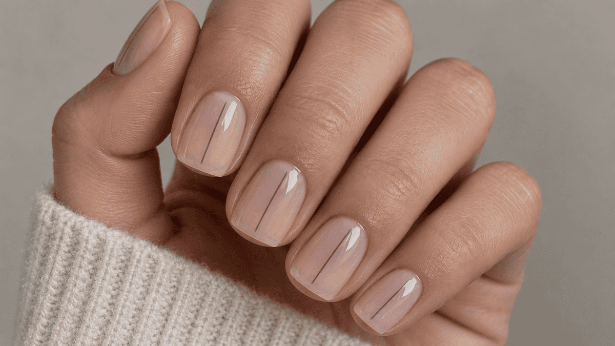 Manicura con línea vertical gris