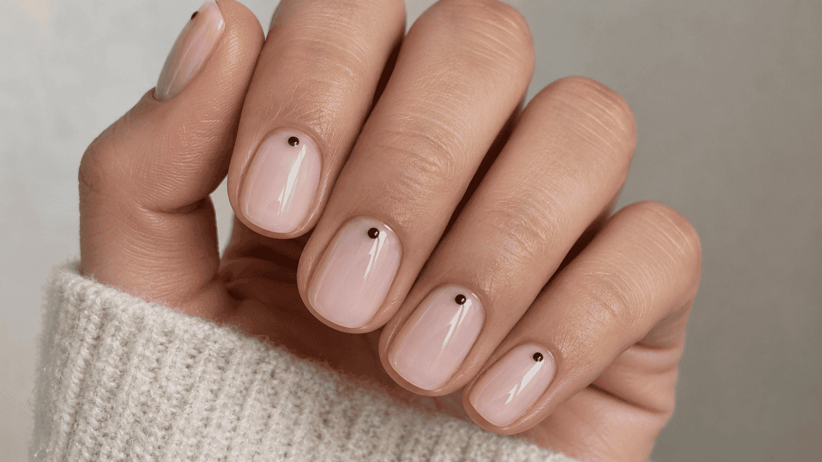 Manicura con un micro punto verde oscuro