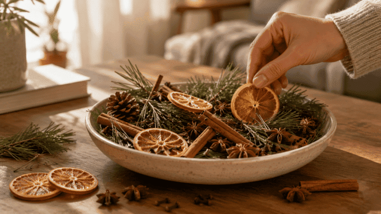 Cómo hacer un popurrí aromático con agujas de pino, naranja, canela, clavos y anís para perfumar tu hogar
