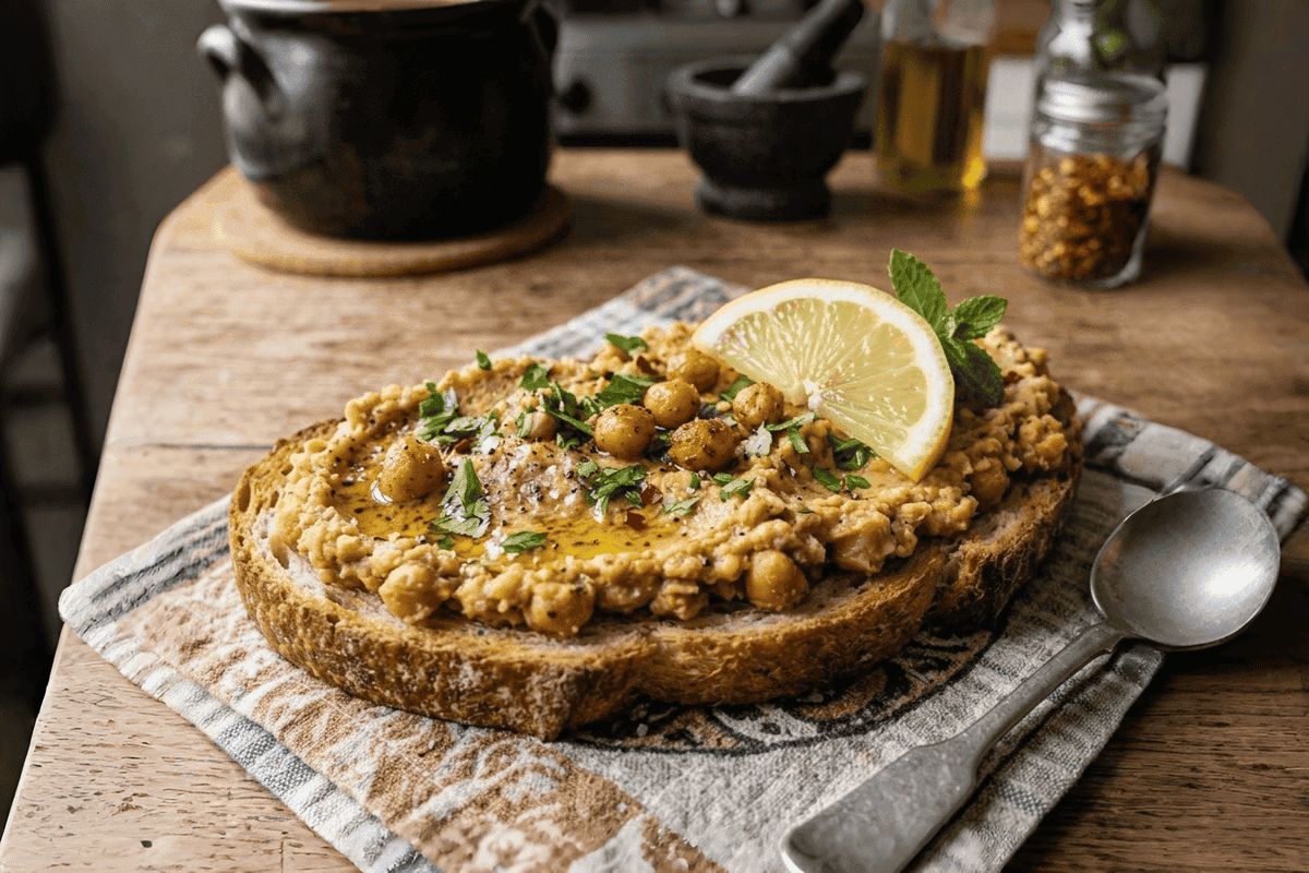 Tostadas con garbanzos y aceite de oliva