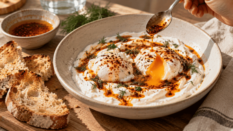 Huevos turcos con yogur: un desayuno salado y cremoso listo en pocos minutos