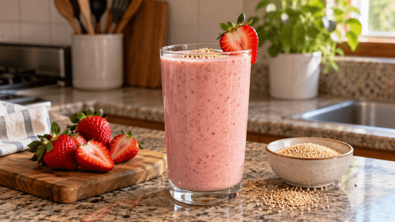 Licuado de fresa con amaranto para variar tus desayunos en pocos minutos